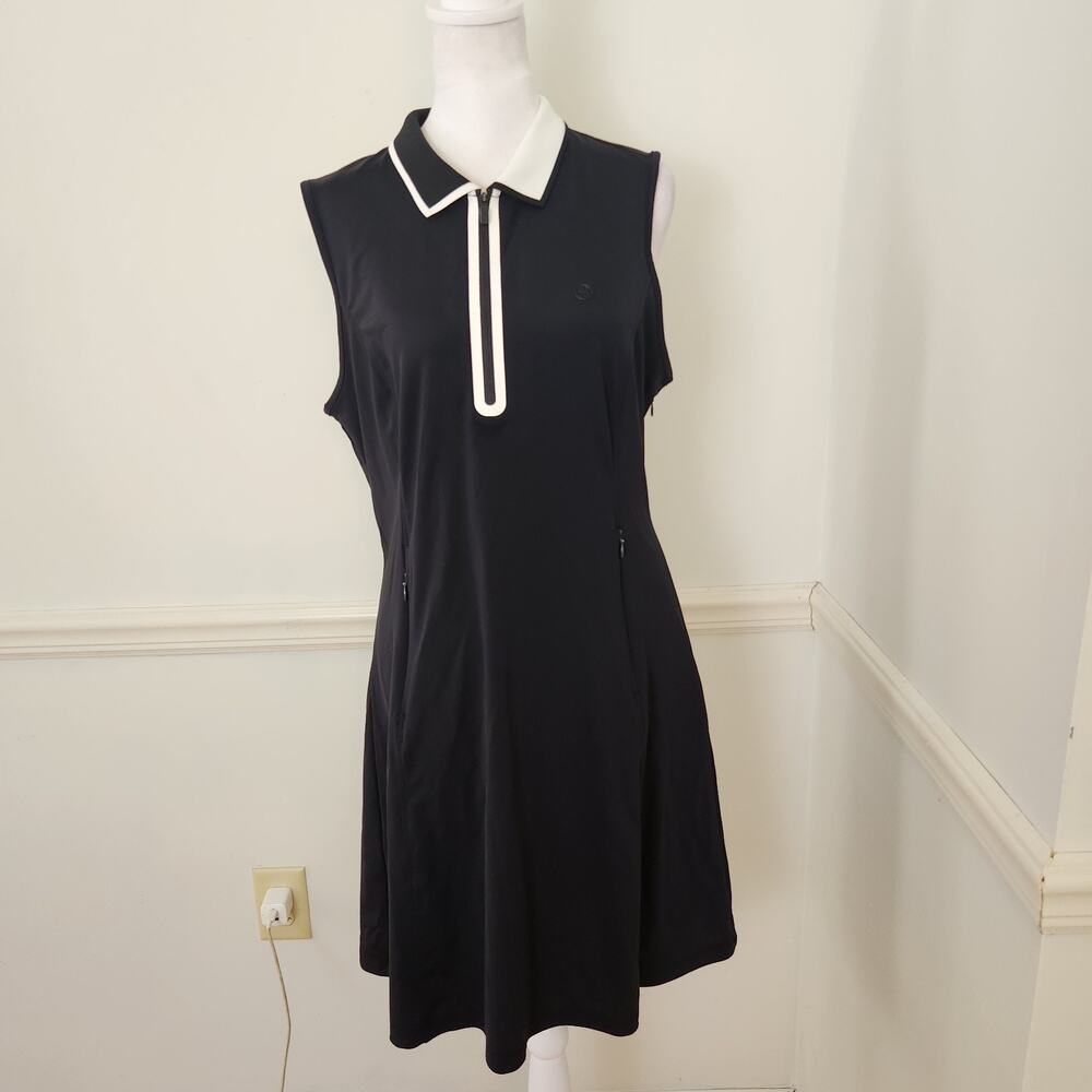 GFore Dress Sz Large Womens Tennis Golf Athletic Black White Preppy Zip Pockets